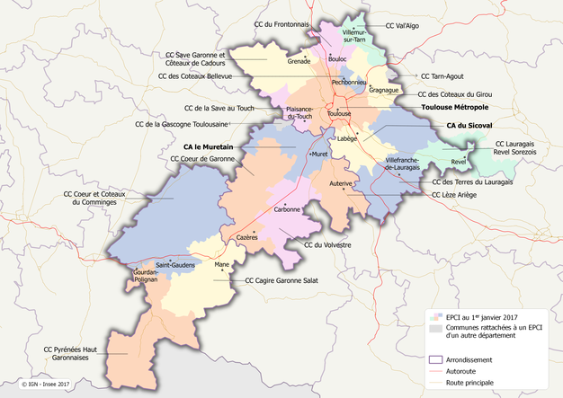 Carte des EPCI de la Haute-Garonne